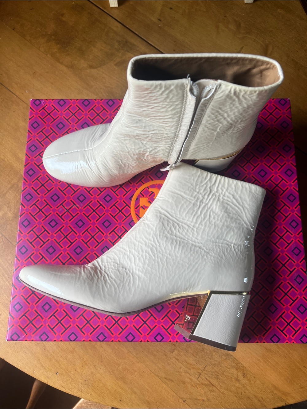 Tory Burch ivory Leather Block Heel Ankle Boots